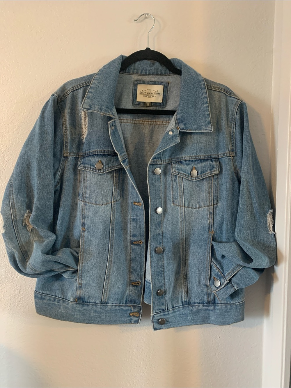 Ashley Vintage Charm Distressed Jean Jacket 1x